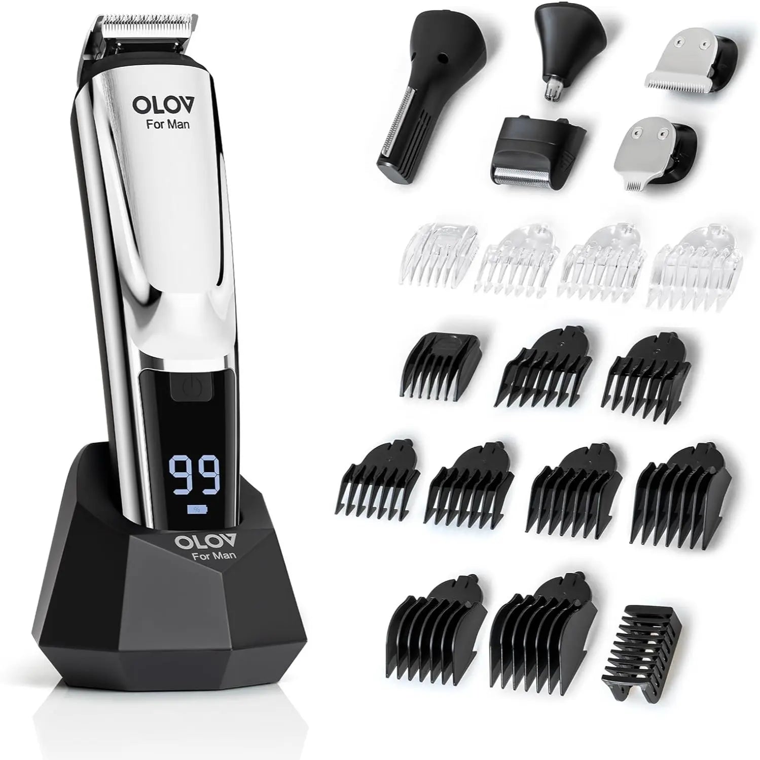 OLOV Beard/Hair Shaver for Men - All-in-One Mens Grooming Kit with Trimmer for Beard, Nose, face, Cordless Hair Clippers Electric Razor, Black Comfort
