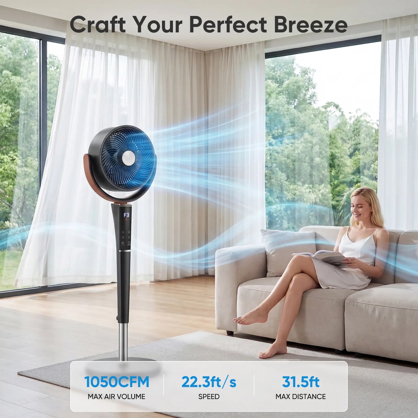 Quiet Adjustable Pedestal Fan with DC Motor